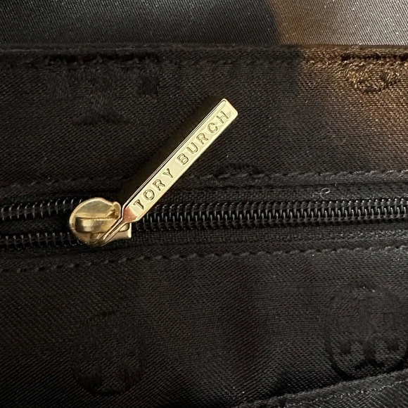 TORY BURCH Leather Trim Monogram Lining Messenger Crossbody Bag LARGE EUC - Picture 6 of 9